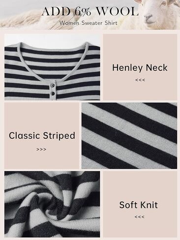 Womens Lightweight Striped Sweater Long Sleeve Round Neck Button Down Henley Knit Pullover Tops Slim Fit Layers in Saudi Arabia