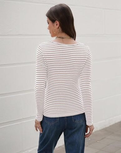 IWD Womens Striped Long Sleeve Shirts Slim Fit Square Neck Tops 2026 Spring Lightweight Knit Pullover Sweater in Saudi Arabia