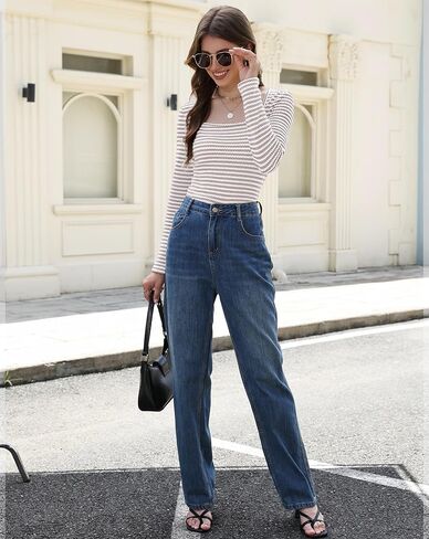 IWD Womens Striped Long Sleeve Shirts Slim Fit Square Neck Tops 2026 Spring Lightweight Knit Pullover Sweater in Saudi Arabia