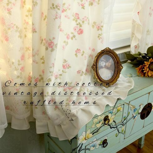 Double Layer Ruffle Curtains for Bedroom Girls Room Sheer Overlay with Tiebacks Cute Vintage Farmhouse French Country Pastoral Floral 2 Panels (61" W x 78" L (Pack of 2)) in Saudi Arabia
