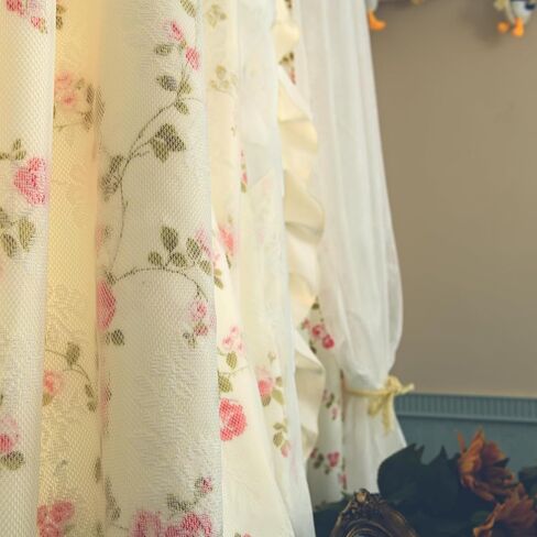 Double Layer Ruffle Curtains for Bedroom Girls Room Sheer Overlay with Tiebacks Cute Vintage Farmhouse French Country Pastoral Floral 2 Panels (61" W x 78" L (Pack of 2)) in Saudi Arabia