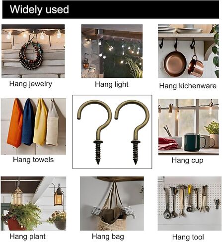 IDEALSV 1-1/2 بوصة خطاف سقف لولبي برونزي، 36 حزمة من خطافات الإضاءة المسمارية، خطافات الأكواب in Kuwait