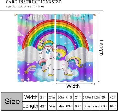 ستائر يونيكورن السحرية للأطفال، رسوم متحركة خيالية حكاية العجائب قوس قزح الغيوم نجوم يونيكورن بيغاسوس نافذة ستائر مطبوعة للفتيات غرفة نوم غرفة المعيشة الحضانة 42 × 45 بوصة (بدون تعتيم) in Kuwait