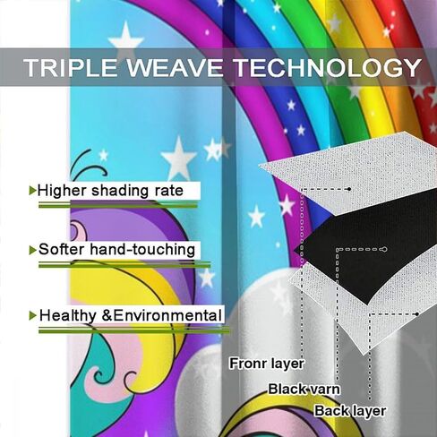 ستائر يونيكورن السحرية للأطفال، رسوم متحركة خيالية حكاية العجائب قوس قزح الغيوم نجوم يونيكورن بيغاسوس نافذة ستائر مطبوعة للفتيات غرفة نوم غرفة المعيشة الحضانة 42 × 45 بوصة (بدون تعتيم) in Kuwait