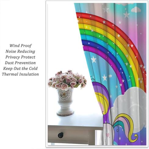 ستائر يونيكورن السحرية للأطفال، رسوم متحركة خيالية حكاية العجائب قوس قزح الغيوم نجوم يونيكورن بيغاسوس نافذة ستائر مطبوعة للفتيات غرفة نوم غرفة المعيشة الحضانة 42 × 45 بوصة (بدون تعتيم) in Kuwait