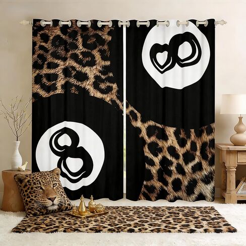 Erosebridal Y2K Lucky 8 Ball Blackout Curtains Trendy Cheetah Print Window Curtains 2 Panels,38X45 Inch,Fashion Leopard Preppy Window Treatments Drapes for Kids Girls Boys Vintage Black Brown Curtain in Saudi Arabia