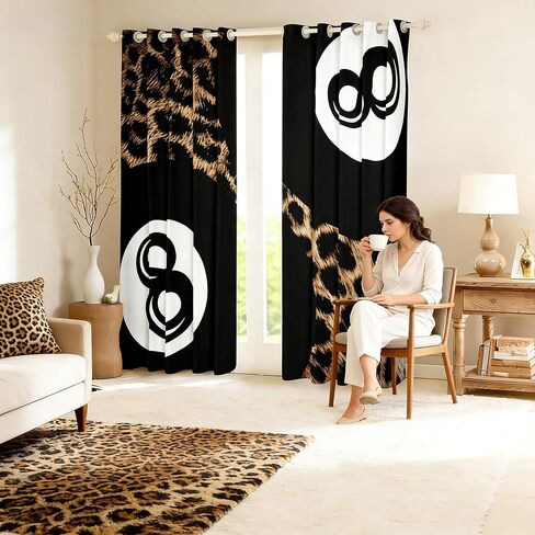 Erosebridal Y2K Lucky 8 Ball Blackout Curtains Trendy Cheetah Print Window Curtains 2 Panels,38X45 Inch,Fashion Leopard Preppy Window Treatments Drapes for Kids Girls Boys Vintage Black Brown Curtain in Saudi Arabia
