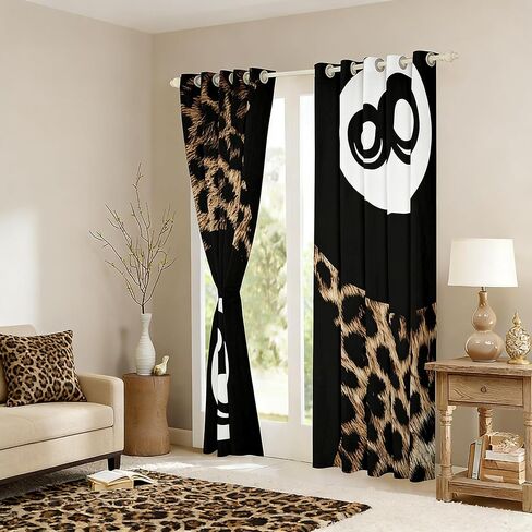 Erosebridal Y2K Lucky 8 Ball Blackout Curtains Trendy Cheetah Print Window Curtains 2 Panels,38X45 Inch,Fashion Leopard Preppy Window Treatments Drapes for Kids Girls Boys Vintage Black Brown Curtain in Saudi Arabia