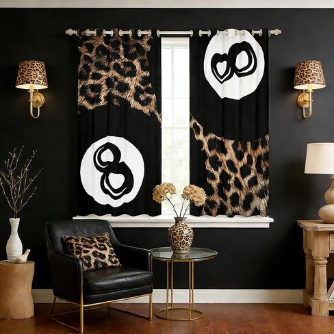 Erosebridal Y2K Lucky 8 Ball Blackout Curtains Trendy Cheetah Print Window Curtains 2 Panels,38X45 Inch,Fashion Leopard Preppy Window Treatments Drapes for Kids Girls Boys Vintage Black Brown Curtain in Saudi Arabia