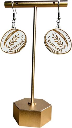 أقراط متدلية من خبز العجين المخمر، مجوهرات فريدة مصنوعة يدويًا للنساء من الخشب لخبز الطعام، هدية لها in Kuwait