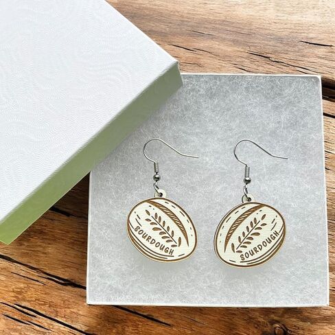 أقراط متدلية من خبز العجين المخمر، مجوهرات فريدة مصنوعة يدويًا للنساء من الخشب لخبز الطعام، هدية لها in Kuwait