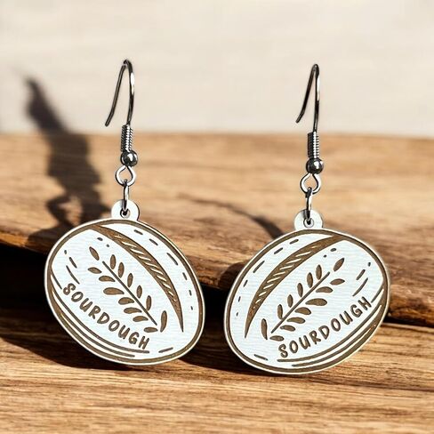 أقراط متدلية من خبز العجين المخمر، مجوهرات فريدة مصنوعة يدويًا للنساء من الخشب لخبز الطعام، هدية لها in Kuwait