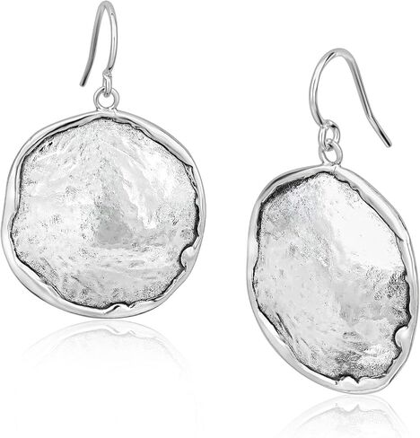 JEAN RACHEL JEWELRY Hammered Earrings for Women - 925 Sterling Silver Dangle Statement, Hypoallergenic, Lead & Nickel Free jewelry (Circle Earrings) in Kuwait