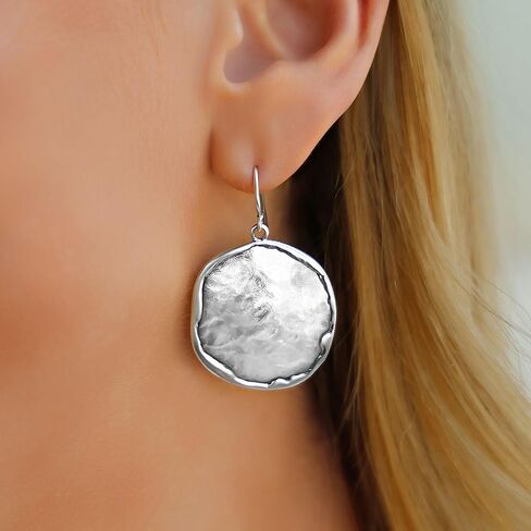 JEAN RACHEL JEWELRY Hammered Earrings for Women - 925 Sterling Silver Dangle Statement, Hypoallergenic, Lead & Nickel Free jewelry (Circle Earrings) in Kuwait