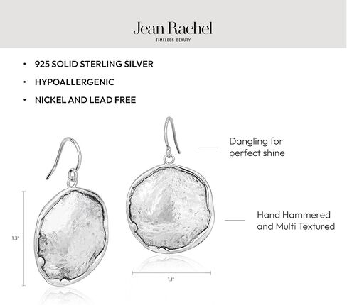 JEAN RACHEL JEWELRY Hammered Earrings for Women - 925 Sterling Silver Dangle Statement, Hypoallergenic, Lead & Nickel Free jewelry (Circle Earrings) in Kuwait