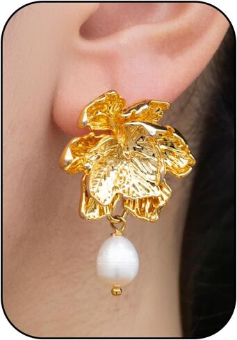 أقراط متدلية من لؤلؤ المياه العذبة الباروك للنساء، حلق لؤلؤ مكتنز مطلي بالذهب عيار 14 قيراط للأذنين الحساسة، قرط كبير متدلي من هاجي قطرة متدلية لا يسبب الحساسية عصري للنساء هدايا in Kuwait