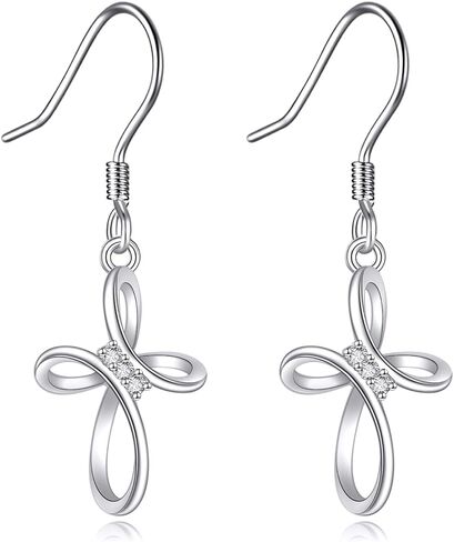 S925 أقراط متدلية من الفضة إنفينيتي كروس للنساء، 0.01 قيراط من الماس الثلاثي المزروع في مختبرات أقراط متدلية للسيدات في عيد ميلادها وعيد الميلاد المعمودية in Kuwait