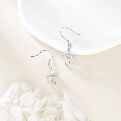 S925 أقراط متدلية من الفضة إنفينيتي كروس للنساء، 0.01 قيراط من الماس الثلاثي المزروع في مختبرات أقراط متدلية للسيدات في عيد ميلادها وعيد الميلاد المعمودية in Kuwait