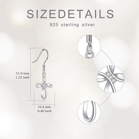 S925 أقراط متدلية من الفضة إنفينيتي كروس للنساء، 0.01 قيراط من الماس الثلاثي المزروع في مختبرات أقراط متدلية للسيدات في عيد ميلادها وعيد الميلاد المعمودية in Kuwait