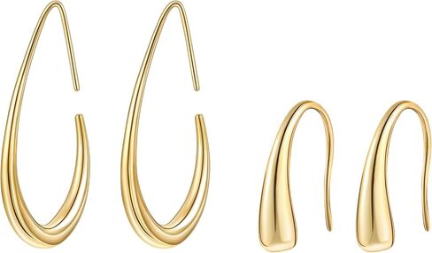 2 Pairs Gold Dangle Earring for Women Gold Hoop Earring Dangling Tear drop Women Earrings Lightweight Large Pierced Oval Pull Huggie Statement Chunky Small Jewelry Trendy Set Gift 2025 in Kuwait