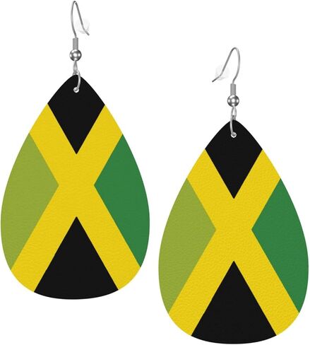 DUIYWFH Jamaica Flag Faux Leather Earrings For Women Lightweight Teardrop Dangle Earrings in Saudi Arabia