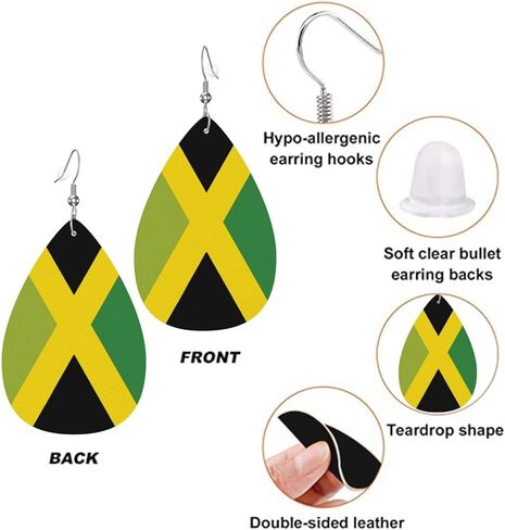 DUIYWFH Jamaica Flag Faux Leather Earrings For Women Lightweight Teardrop Dangle Earrings in Saudi Arabia