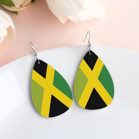 DUIYWFH Jamaica Flag Faux Leather Earrings For Women Lightweight Teardrop Dangle Earrings in Saudi Arabia