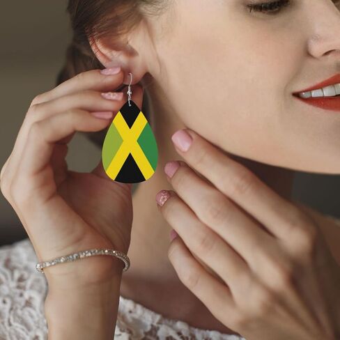 DUIYWFH Jamaica Flag Faux Leather Earrings For Women Lightweight Teardrop Dangle Earrings in Saudi Arabia