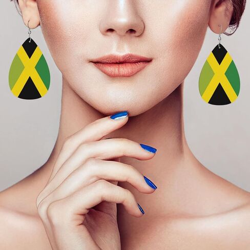 DUIYWFH Jamaica Flag Faux Leather Earrings For Women Lightweight Teardrop Dangle Earrings in Saudi Arabia