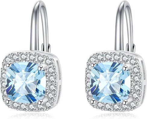 Cushion Cut Halo Earrings Solid 925 Sterling Silver Hypoallergenic Classic Square 7mm CZ Leverback Birthstone Earrings Jewelry Gifts for Women in Saudi Arabia