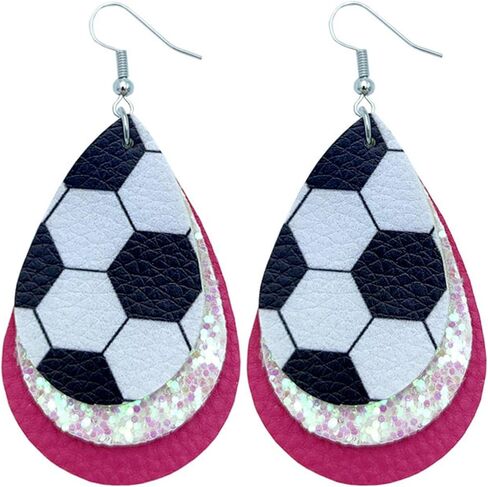 Colorful World Cup Soccer Leather Dangle Earrings Glitter Layered Sports Lover Ball Teardrop Earrings for Women Girls Jewelry in Kuwait