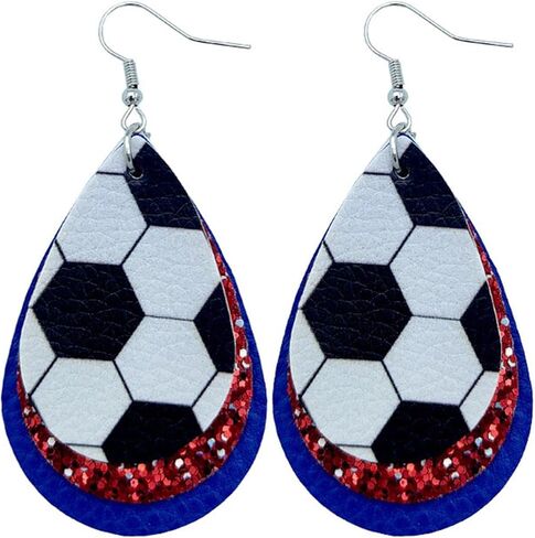 Colorful World Cup Soccer Leather Dangle Earrings Glitter Layered Sports Lover Ball Teardrop Earrings for Women Girls Jewelry in Saudi Arabia