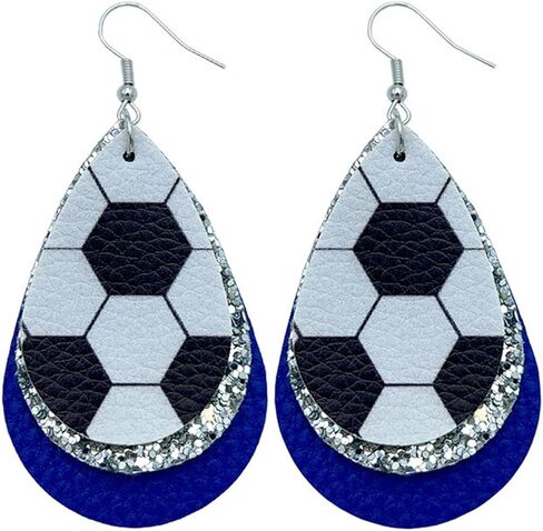 Colorful World Cup Soccer Leather Dangle Earrings Glitter Layered Sports Lover Ball Teardrop Earrings for Women Girls Jewelry in Saudi Arabia