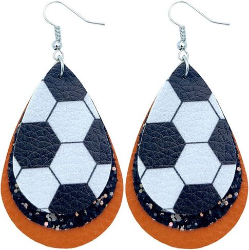 Colorful World Cup Soccer Leather Dangle Earrings Glitter Layered Sports Lover Ball Teardrop Earrings for Women Girls Jewelry in Saudi Arabia