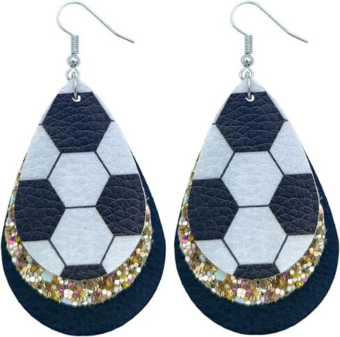 Colorful World Cup Soccer Leather Dangle Earrings Glitter Layered Sports Lover Ball Teardrop Earrings for Women Girls Jewelry in Saudi Arabia