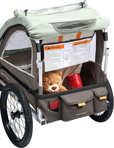 Retrospec Rover Plus Foldable Bike Trailer for Kids, Single/Double Passenger Child Bike Trailer with 5-Point Safety Harness, Reflective, Weather-Resistant Fabric and Safety Flag - Supports 40-80 lbs in Kuwait