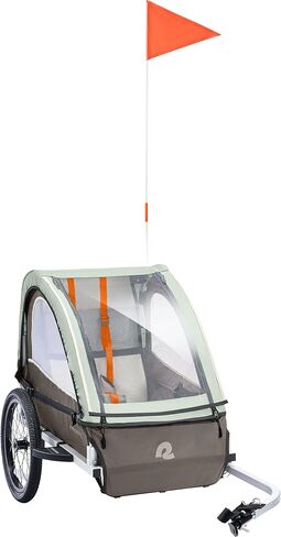 Retrospec Rover Plus Foldable Bike Trailer for Kids, Single/Double Passenger Child Bike Trailer with 5-Point Safety Harness, Reflective, Weather-Resistant Fabric and Safety Flag - Supports 40-80 lbs in Kuwait