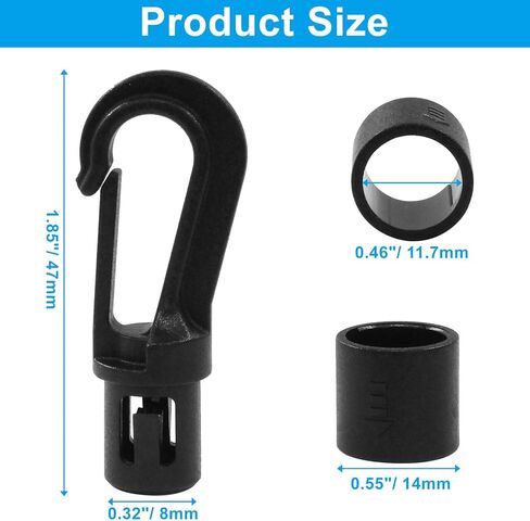 Hordion 16 Pcs Bungee Shock Cord End for 1/4 inch to 5/16 inch Cord Rope Terminal Ends Black Plastic Bungee Cord Hooks in Saudi Arabia