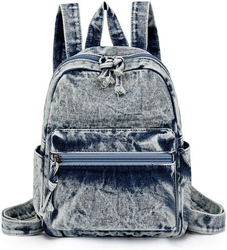 Denim Backpack Fashion Daypack Shoulder Bag, Chic y2k Grunge Canvas Bookbag Women Men Trendy Design Daily Hiking Travel (Cowboy blue) in Kuwait
