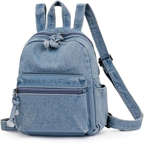 Denim Backpack Fashion Daypack Shoulder Bag, Chic y2k Grunge Canvas Bookbag Women Men Trendy Design Daily Hiking Travel (Cowboy blue) in Saudi Arabia