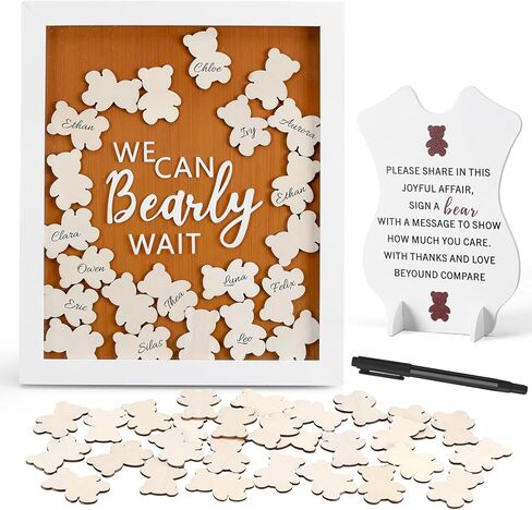 Youyole 53 Pcs Baby Shower Guest Book Alternatives Decorations We Can Bearly Wait He or She Gender Reveal Decorations Sign in Guest Book with Picture Frame 50 Wooden Bear Shape Clips in Saudi Arabia