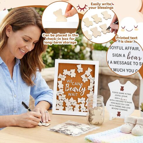 Youyole 53 Pcs Baby Shower Guest Book Alternatives Decorations We Can Bearly Wait He or She Gender Reveal Decorations Sign in Guest Book with Picture Frame 50 Wooden Bear Shape Clips in Saudi Arabia