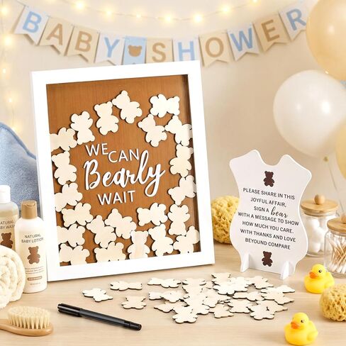 Youyole 53 Pcs Baby Shower Guest Book Alternatives Decorations We Can Bearly Wait He or She Gender Reveal Decorations Sign in Guest Book with Picture Frame 50 Wooden Bear Shape Clips in Saudi Arabia