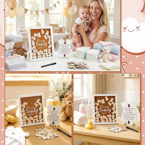 Youyole 53 Pcs Baby Shower Guest Book Alternatives Decorations We Can Bearly Wait He or She Gender Reveal Decorations Sign in Guest Book with Picture Frame 50 Wooden Bear Shape Clips in Saudi Arabia