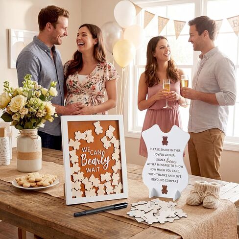 Youyole 53 Pcs Baby Shower Guest Book Alternatives Decorations We Can Bearly Wait He or She Gender Reveal Decorations Sign in Guest Book with Picture Frame 50 Wooden Bear Shape Clips in Saudi Arabia