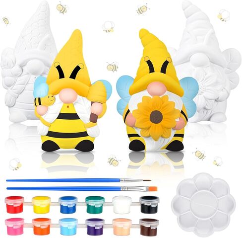 Poen 2 Pack Christmas Ready to Paint Your Own Gnome Statues, 4 Inches Mini Garden Blank Ceramics to Paint Unpainted Garden Figurines Crafts DIY Arts for Adults, Funny Lawn Decoration(Gift Style) in Kuwait