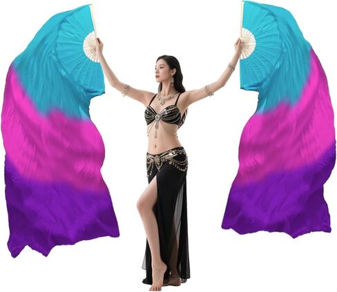 Nimiman 1.8M Chinese Hand Made Belly Dance Dancing Silk Bamboo Long Fan Veil (red-Black) in Saudi Arabia