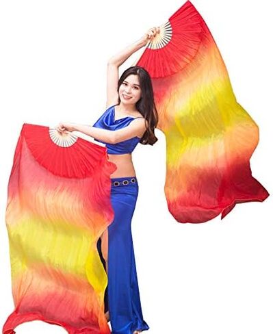Nimiman 1.8M Chinese Hand Made Belly Dance Dancing Silk Bamboo Long Fan Veil (red-Black) in Saudi Arabia