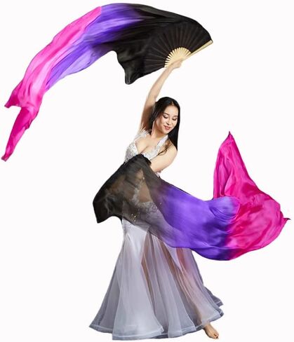 Nimiman 1.8M Chinese Hand Made Belly Dance Dancing Silk Bamboo Long Fan Veil (red-Black) in Saudi Arabia
