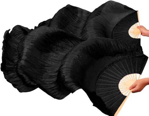 Nimiman 1.8M Chinese Hand Made Belly Dance Dancing Silk Bamboo Long Fan Veil (red-Black) in Saudi Arabia